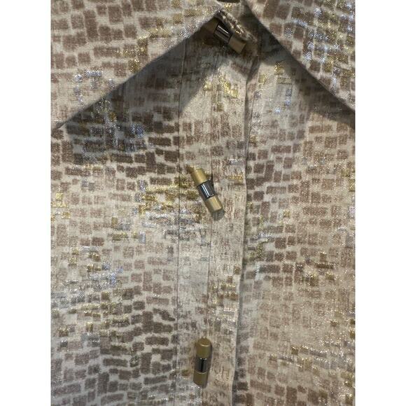 Vintage Chico’s size 3 shoulder pad blazer silk blend lined gold silver women’s - Picture 2 of 6